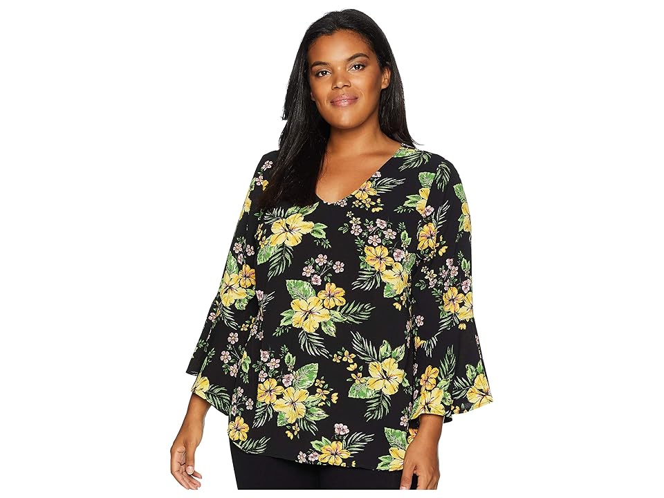 

Kiyonna Ellie Crepe Blouse (Hibiscus Print) Women's Blouse