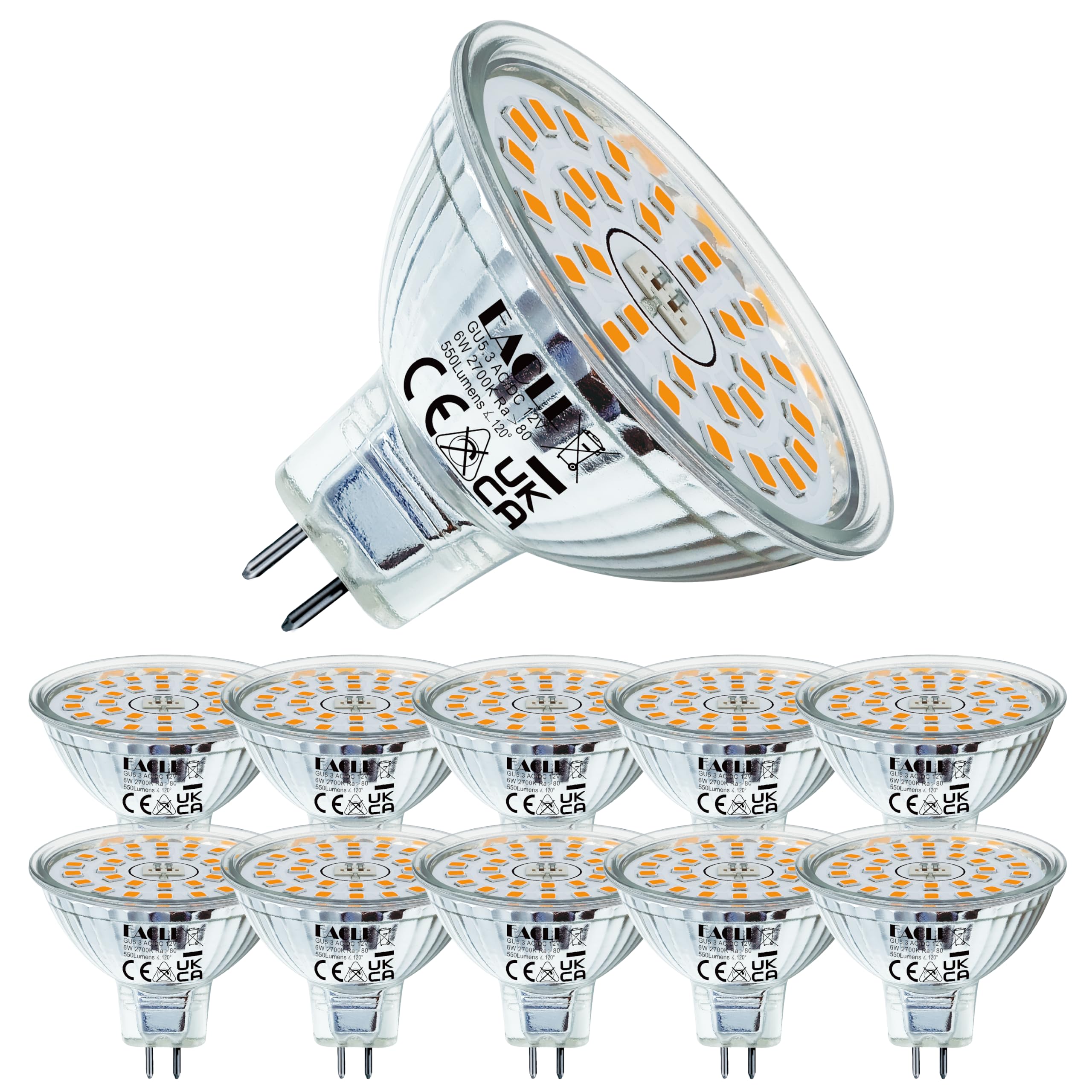 EACLL GU5.3 LED 6W/6.5W Ersetzt 50W/55W/60W Halogen MR16 Glühbirne Leuchtmittel, AC/DC 12V Flimmerfrei Strahler, Abstrahlwinkel 120 Grad Spot, Nicht Dimmbar Reflektorlampen