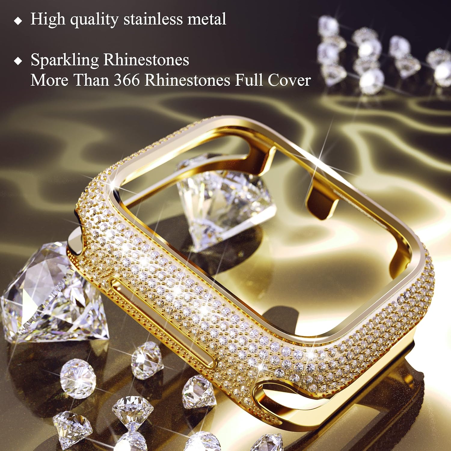 Bling Cases Compatible with Apple Watch 44mm SE/Series 6 5 4, Stainless Metal Protective Case with Sparkling Rhinestones Diamond Bezel Cover Case for Women Girl, Gold - Image 2