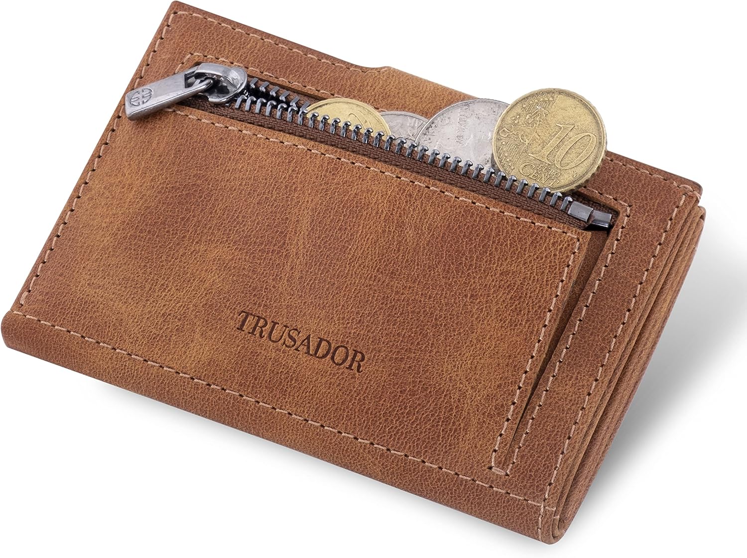 TRUSADOR Venice Men & Women Leather Trifold Wallets RFID Blocking Front Pocket Wallet (Cognac Vintage, With Coin Pocket) - Image 3