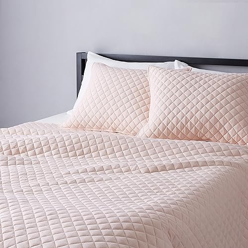 Amazon Basics Cotton Jersey Quilt and Shams Bed Set, Down-Alternative Quilt - Full/Queen, Blush