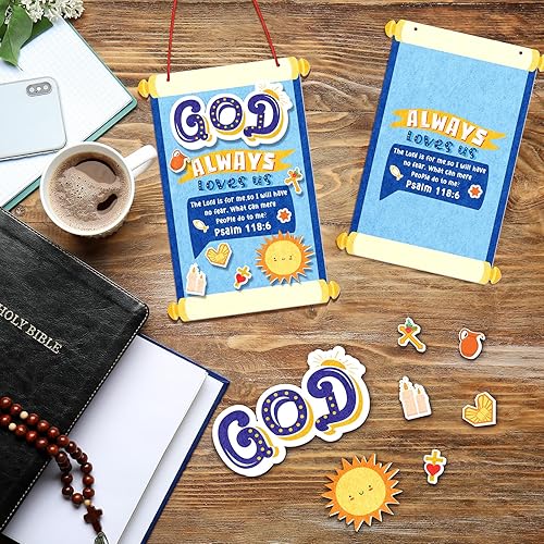 Miniatura 5 de Preboun Juego de 24 piezas de letreros de desplazamiento con texto en inglés "God Always Love Us", manualidades religiosas para niños, manualidades