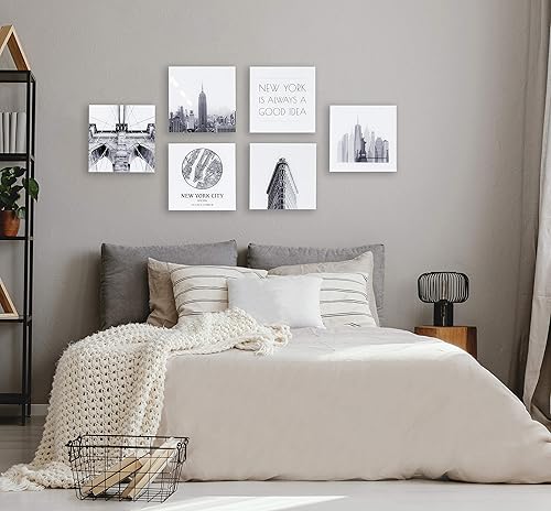 Miniatura 8 de Kate and Laurel Modern New York - Juego de 6 piezas de arte acrílico flotante, 10 x 10, no requiere clavos, decoración de pared reposicionable sin