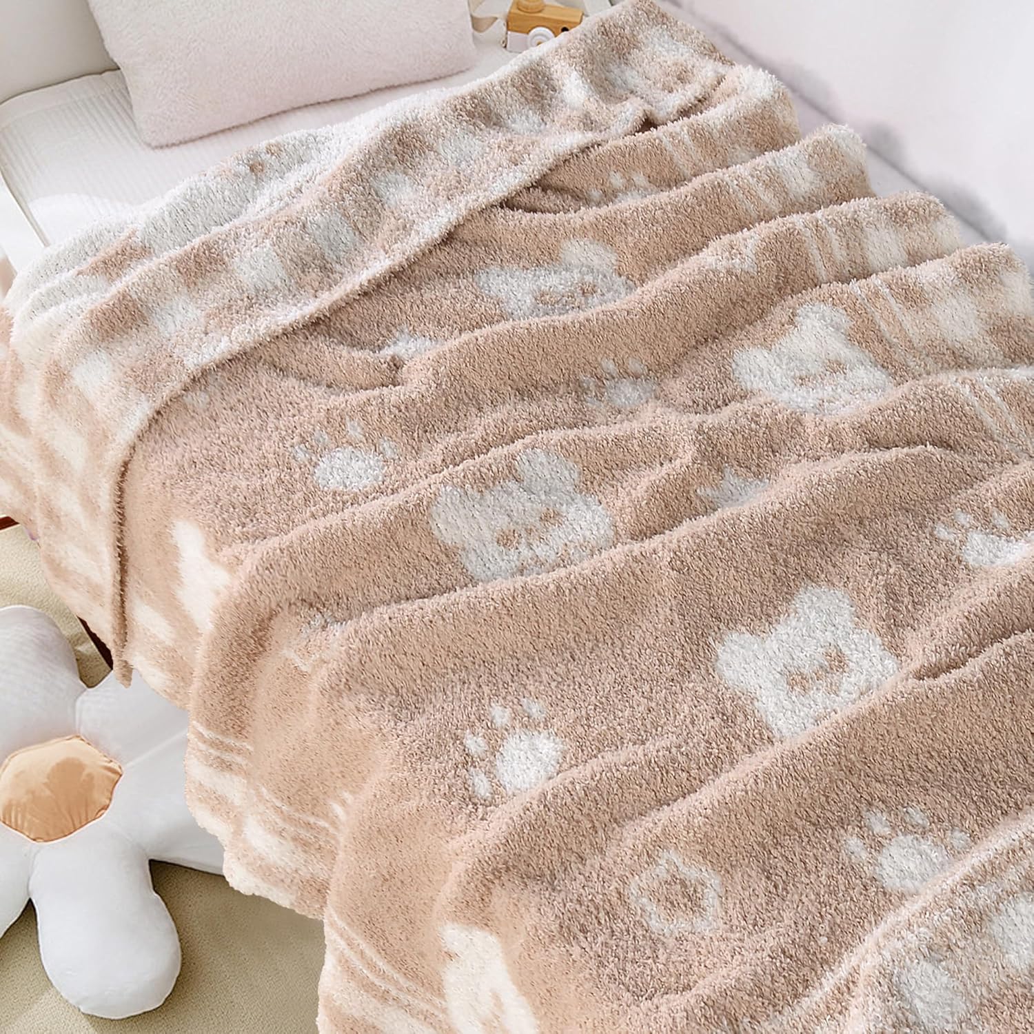 Beige Bear Baby Blanket – Knitted Teddy Design Throw for Baby Boys & Girls, Nursery Essentials & Shower Gifts – Soft & Warm, 30x40 Inch - Image 2