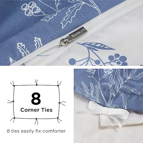 Vista 19 de Bedsure - Funda de edredón tamaño Queen, reversible con cierre de cremallera, juego de ropa de cama blanco, 3 piezas con 8 lazos en las esquinas y 2