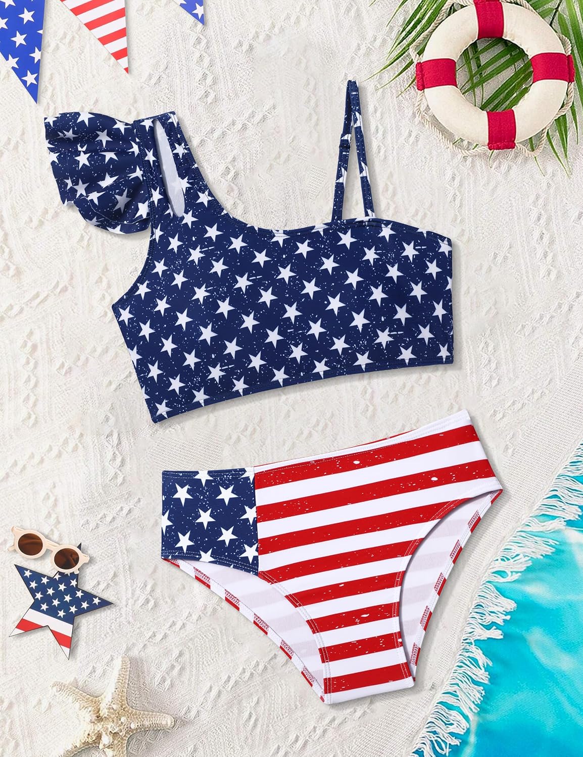 Girls Swimsuits Two Piece Bikini Set Ruffle Bathing Suit with Adjustable Strap Quick Dry Beach Girls' Swimwear 5-16Y