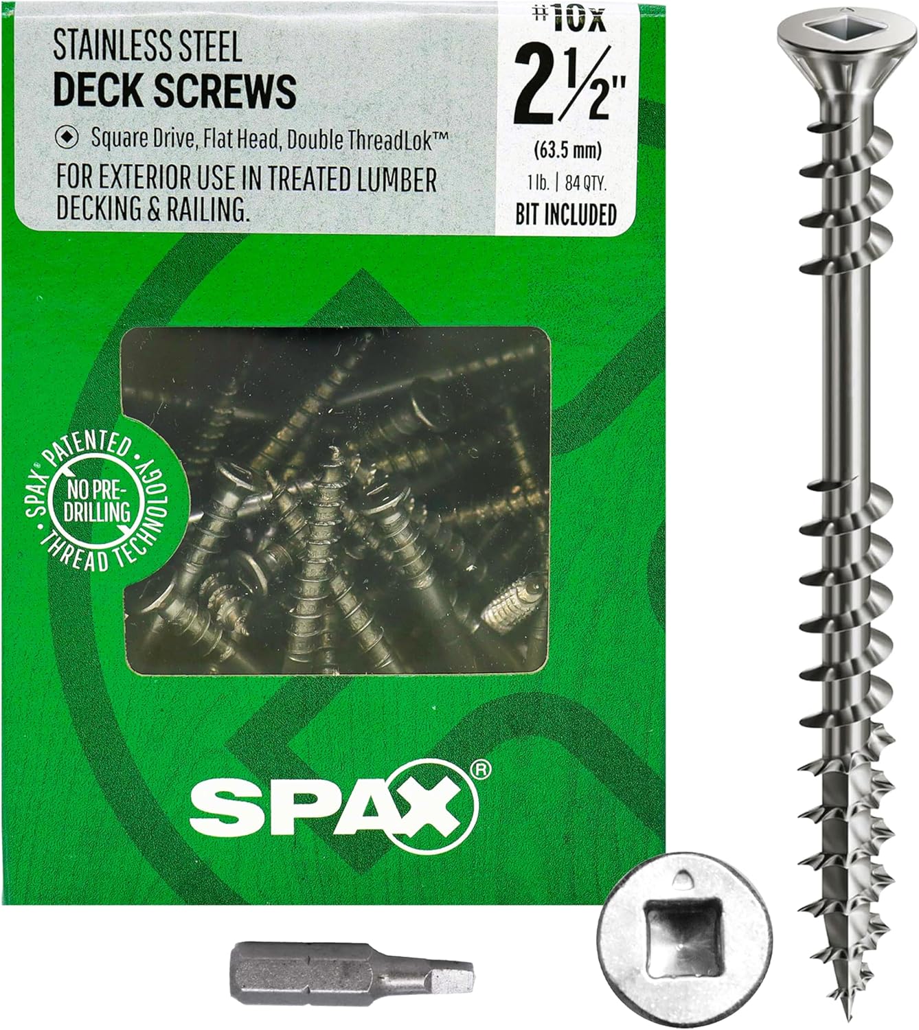 SPAX #10 x 2-1/2in. Flat Head Stainless Steel Screw with Double Lock Thread - 1 LB Box