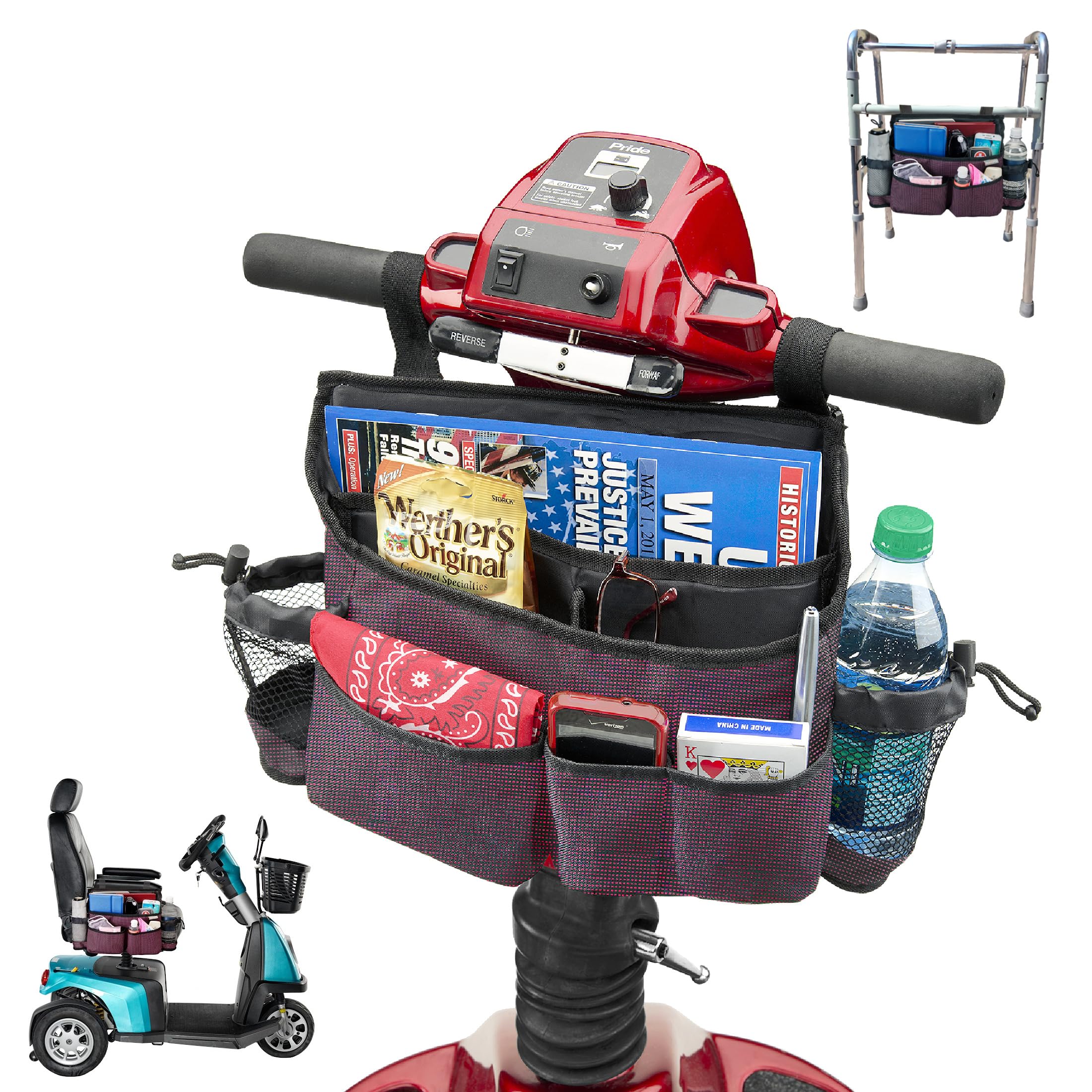 High Road Walker Bag, Wheelchair Bag and Mobility Scooter Caddy - 8 Easy Access Pockets and Cup Holders for Mobility Aids and Equipment