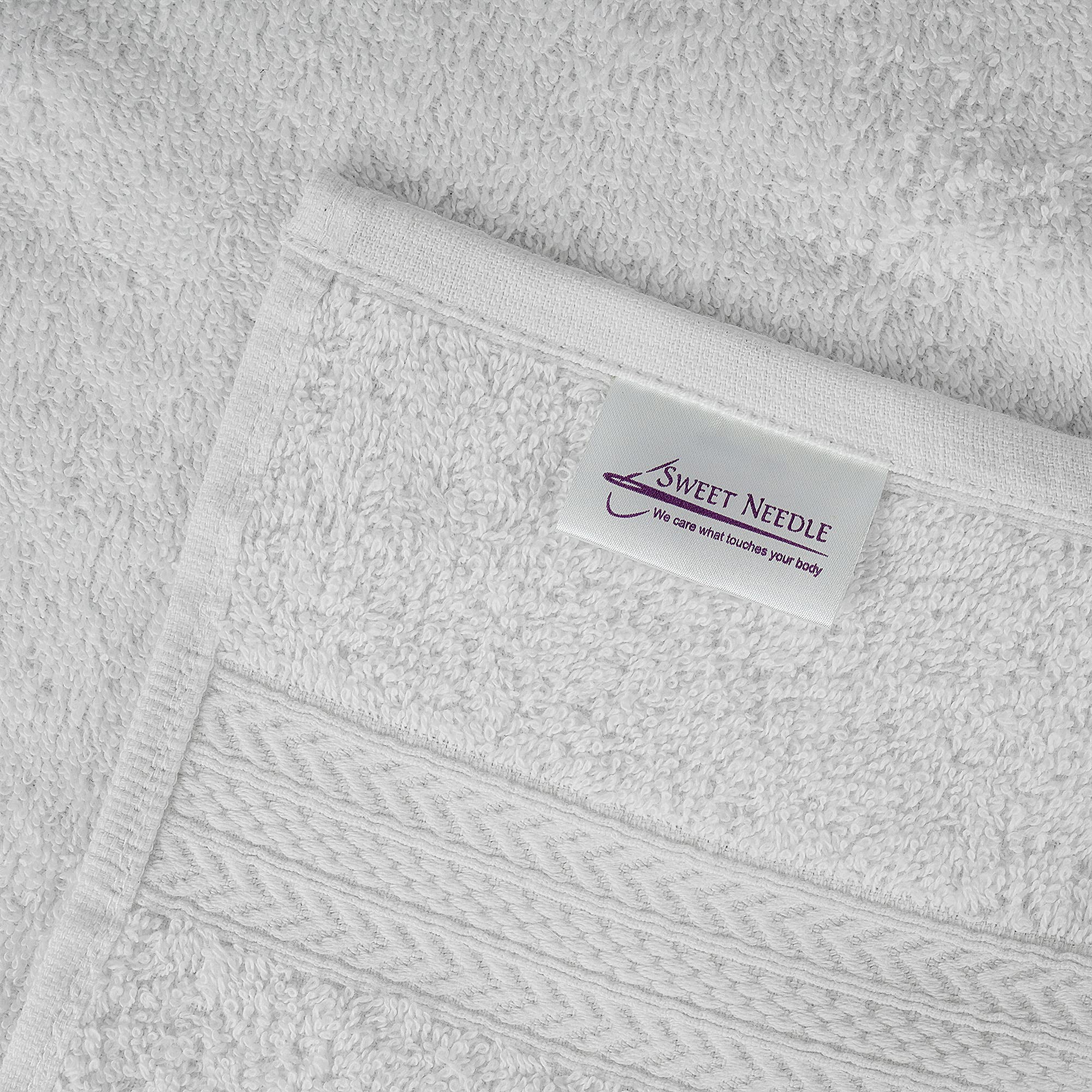 Sweet Needle Set di asciugamani di lusso in cotone - 2 asciugamani da bagno, 2 mani e 4 lavamani/viso - 500 g/m², doppie cuciture, orlo resistente, bianco (8 pezzi)