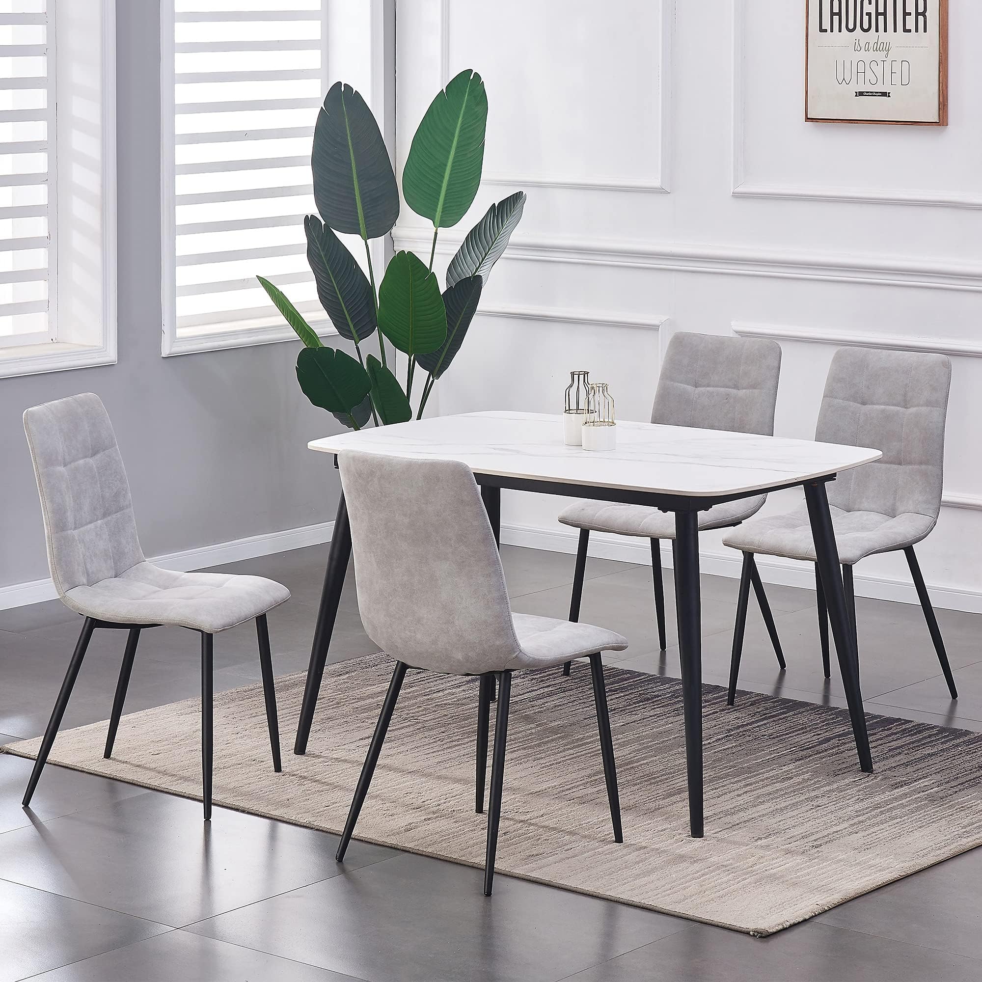 Modern Design Dining Table and Chair Set Grey Retro Lounge Chairs