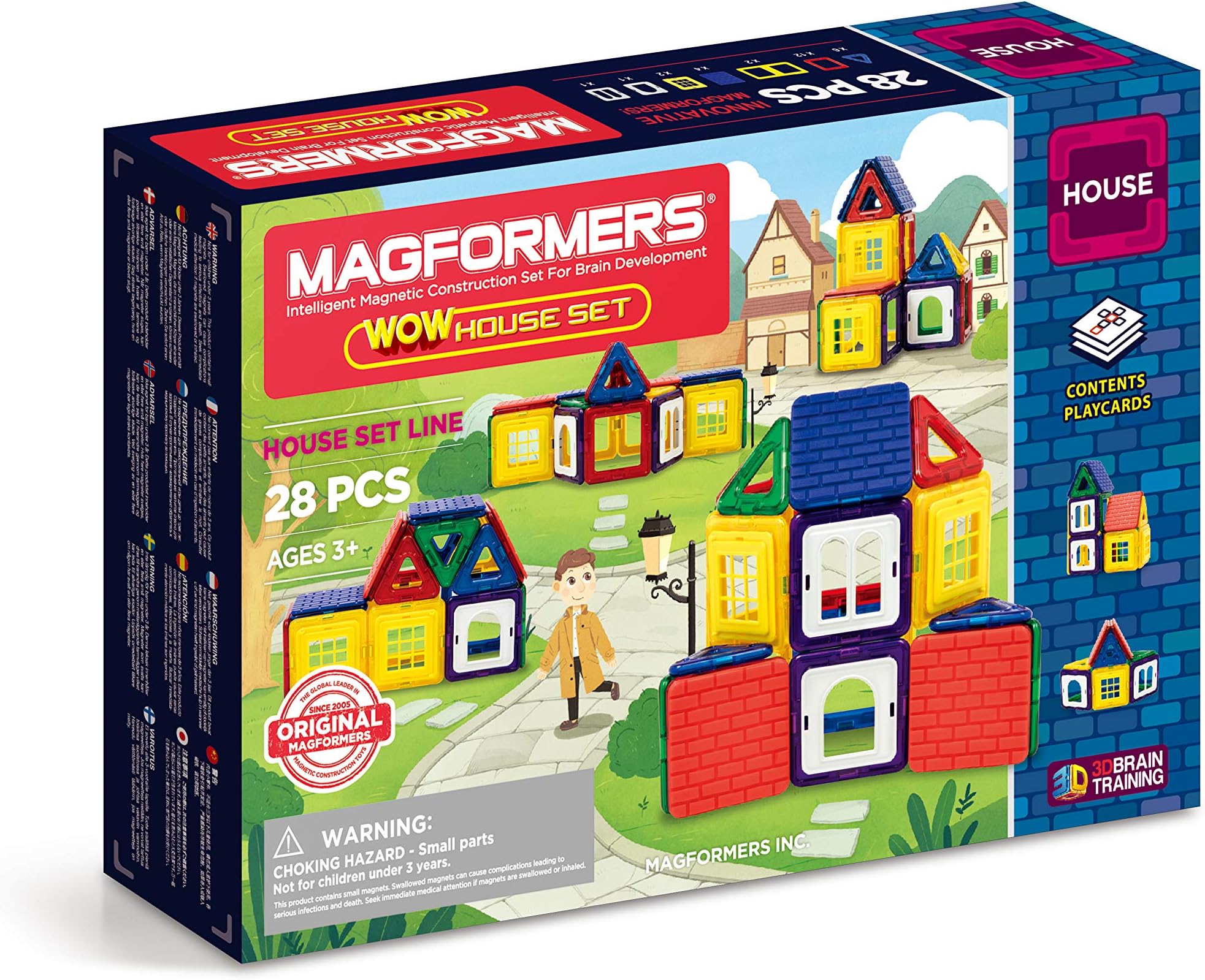 MagformersWow House 28 Pieces Set, Rainbow Colors, Educational Magnetic Geometric Shapes Tiles Building STEM Toy Set Ages 3+