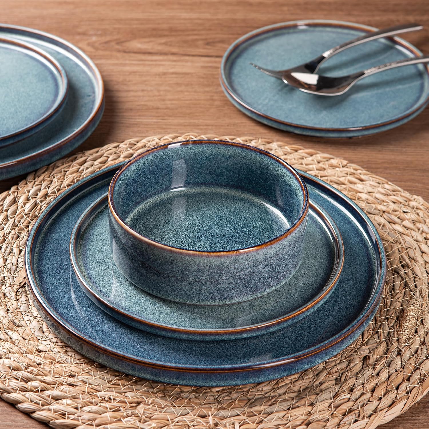 AmorArc Ceramic Dinnerware Sets with Pasta Bowl, Handmade Reactive Glaze Plates and Bowls Sets,Highly Chip and Crack Resistant | Dishwasher & Microwave Safe Dishes Set, Service for 6 (24pc) image 2