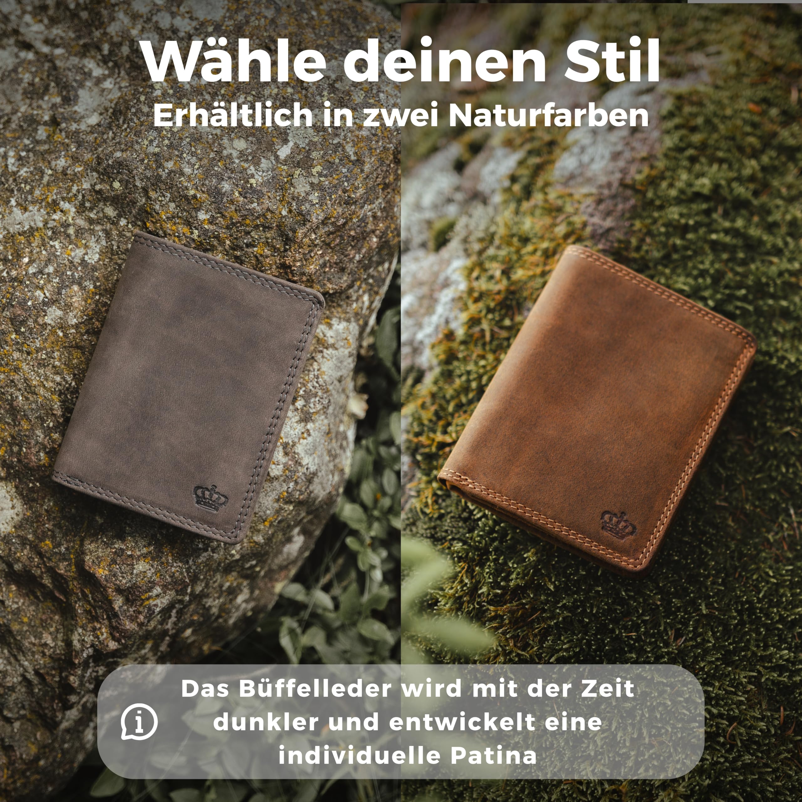 Baur Herren Geldbörse – Echtes Büffelleder mit RFID-Schutz – Großes Vollleder-Portemonnaie im Hochformat mit 12 Kartenfächern und großem Münzfach (Hochformat mit Druckknopf innen, Braun)