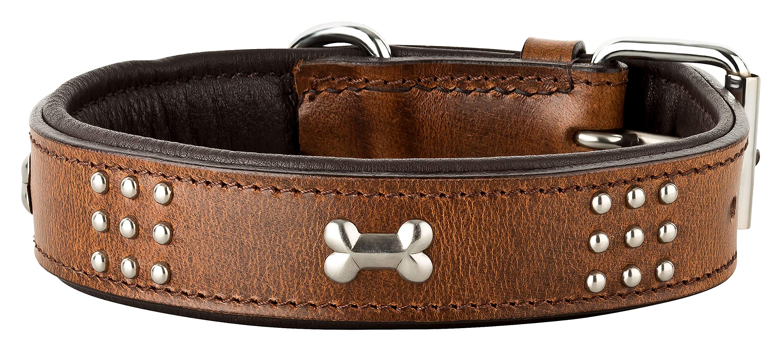 Nala Halsband für Hunde aus Leder mit Applikation und Nieten, Hundehalsband für den großen und mittleren Hund (L - 36-45cm, Braun)