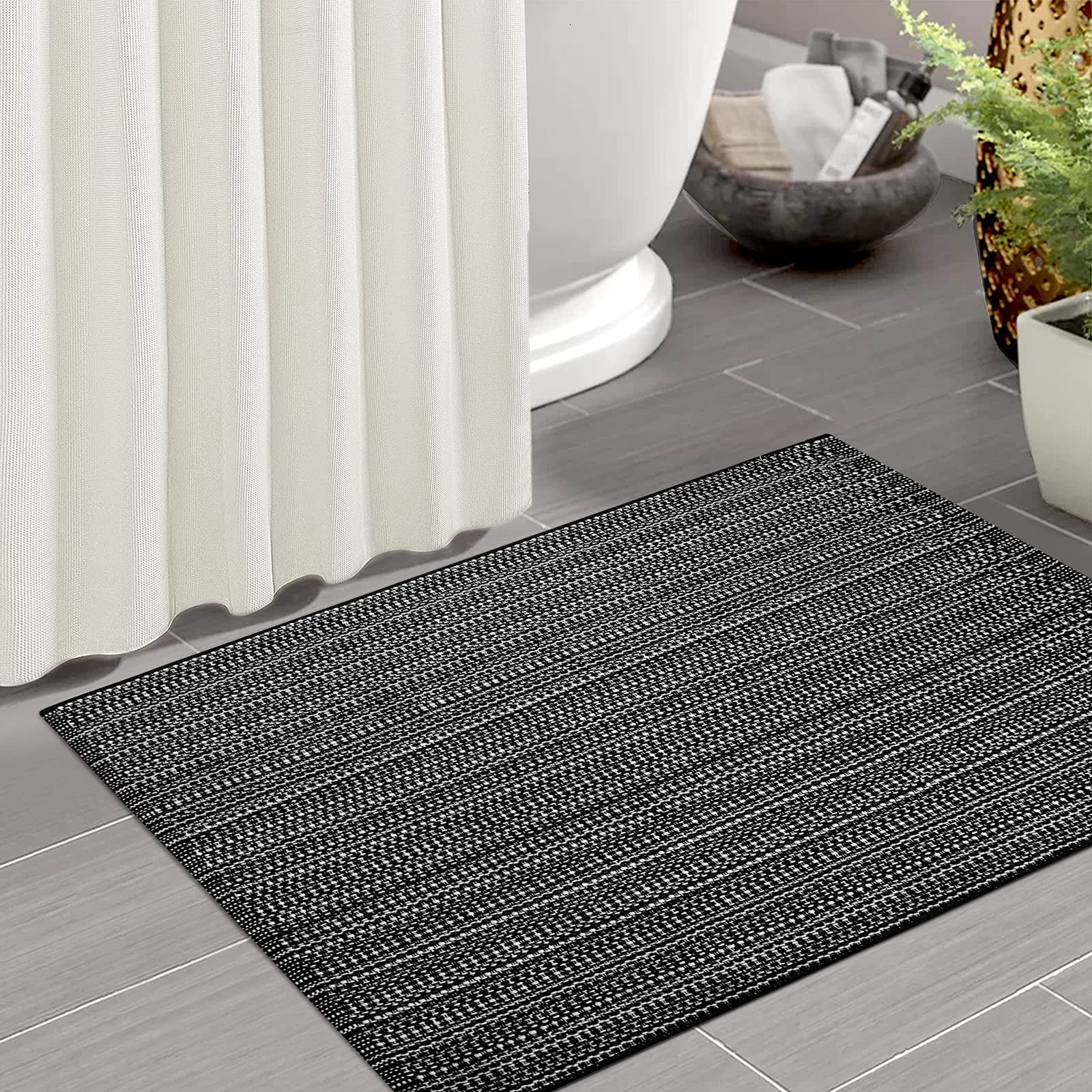 Seavish Cotton Kitchen Rug, Black and White Striped Rug Hand Woven