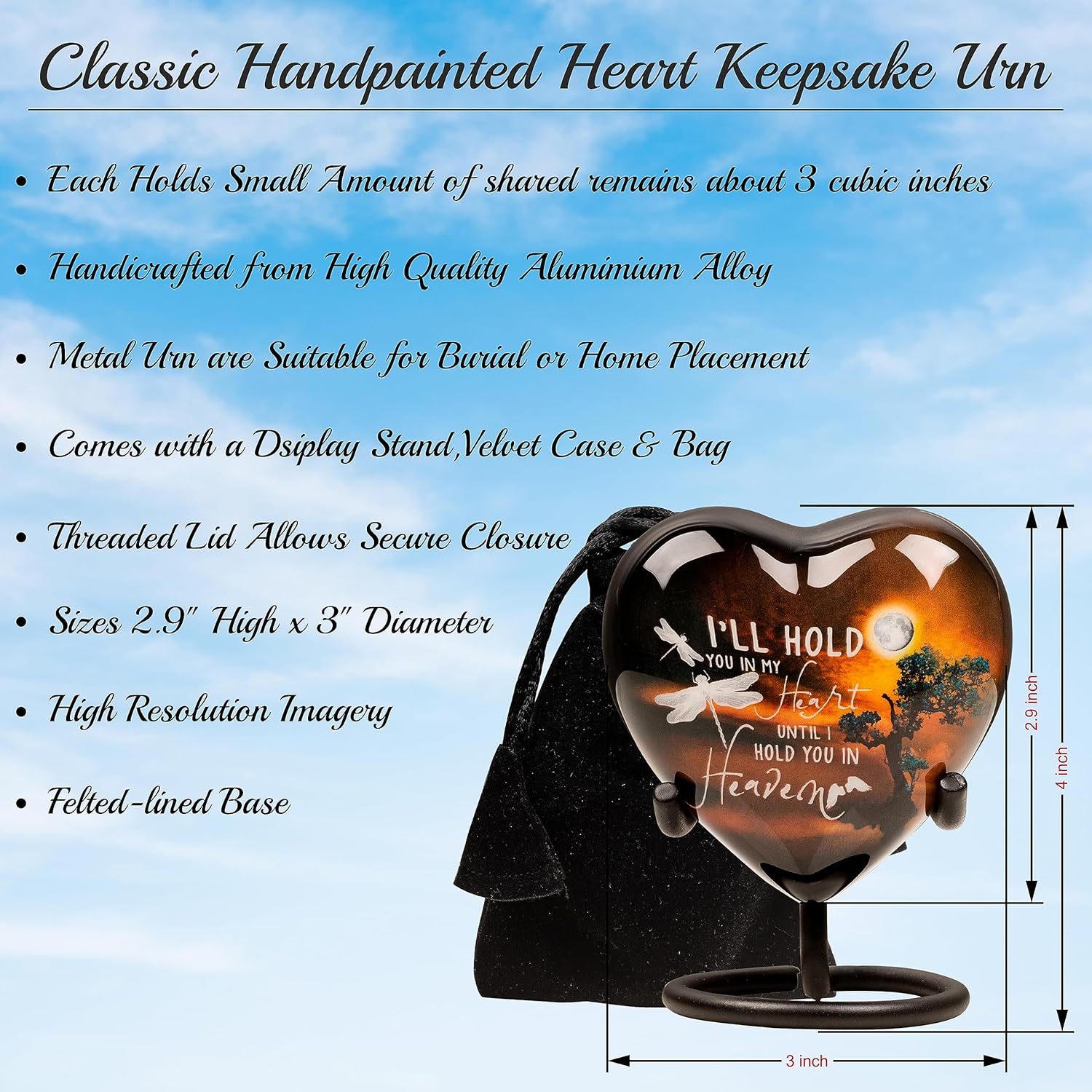 Amaira Memorial Heart Small urns for Human Ashes | Mini Cremation Urns for Female Pets or Children | Funeral Burial Decorative Urn for Human Ashes | Miniature urn - Image 3