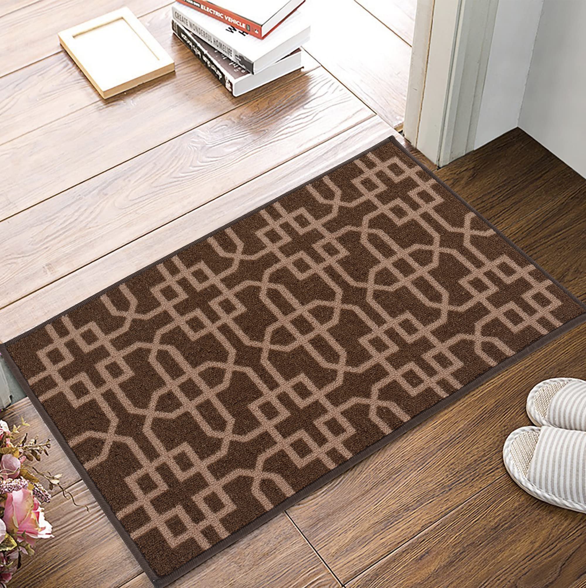SmartLiving Door Mat Indoor & Outdoor 67X220cm Heavy Duty Siam Non Slip Doormats,Machine Washable,Gel Backed Floor Kitchen Mat,Super Absorbent Gel Back Door Entrance Mats Soft Floor Carpet-Brown Beige