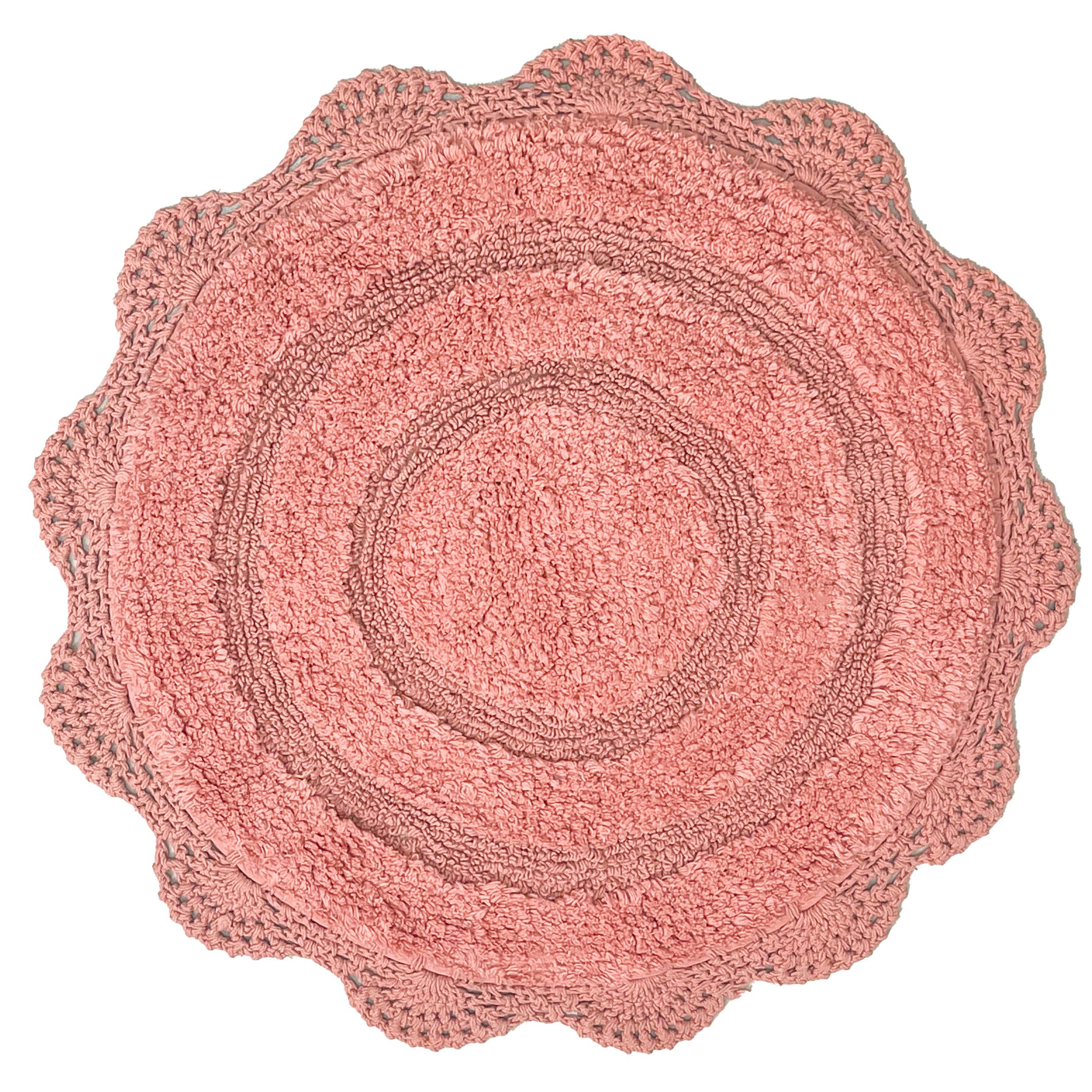 Chardin home Blush Pink Crochet Bathrug,100% Cotton Round bathmat with artisanally Handcrafted Crochet Border, 24 Inch Diameter, Perfect for Half