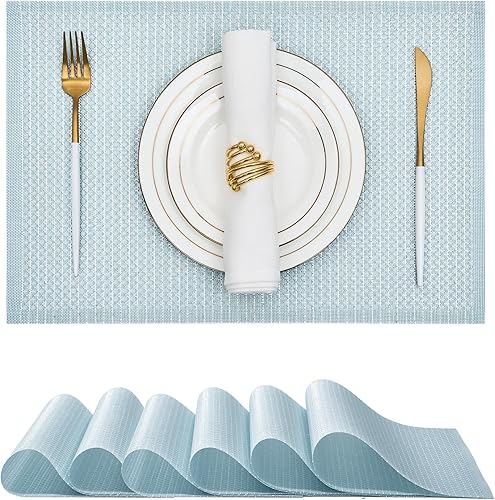 Miniatura 39 de Leetaltree juego de 6 manteles individuales de lentejuelas doradas de lujo - impermeables y lavables para boda, aniversario, uso diario - decoración