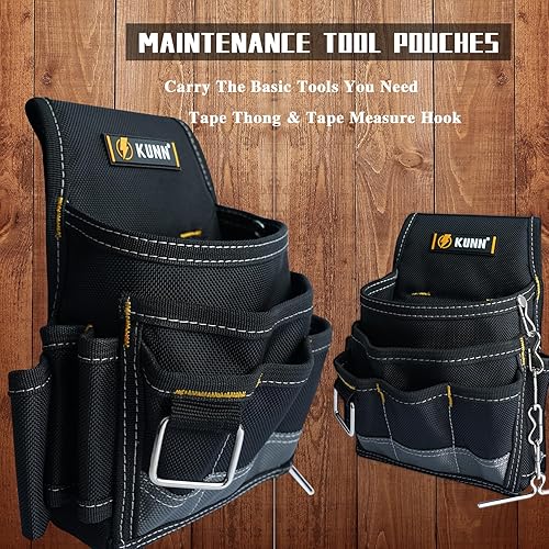 Miniatura 4 de KUNN Cinturón de herramientas para electricistas - Resistente y pequeño cinturón de herramientas básico para mantenimiento con bolsillos y clip de