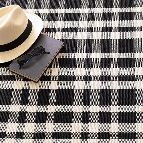 Miniatura 4 de Dash and Albert Tattersall - Alfombra negra tejida a mano para interiores y exteriores, 8 x 10 pies, patrón sólido negro