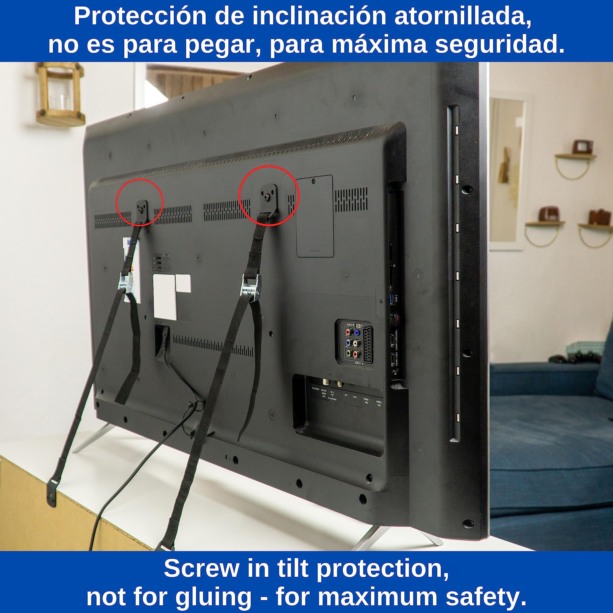 Dispositivo Anti-Punta, 1 Set, en Negro, para TV, Muebles y Armarios, Correas de Seguridad 68 cm, Fácil de Instalar, Seguridad Infantil para Niños Pequeños y Mascotas, Clavijas y Tornillos incluidos