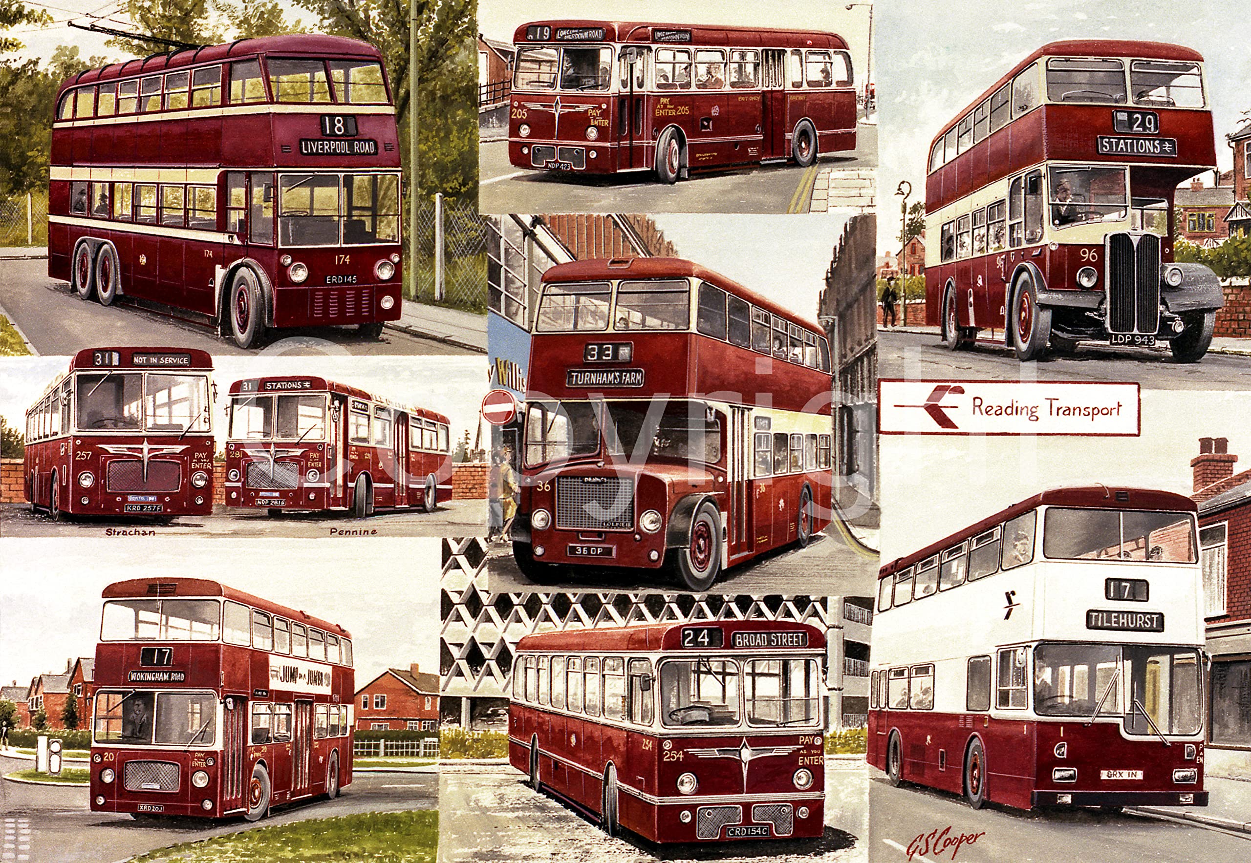 Reading Bus Transport Nostalgic Montage Metal Wall Art