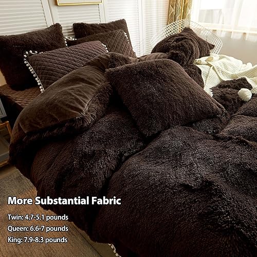 Miniatura 10 de LIFEREVO Juego de funda de edredón de felpa de lujo, juego de funda de edredón de terciopelo suave y esponjoso (1 funda de edredón de pelo sintético