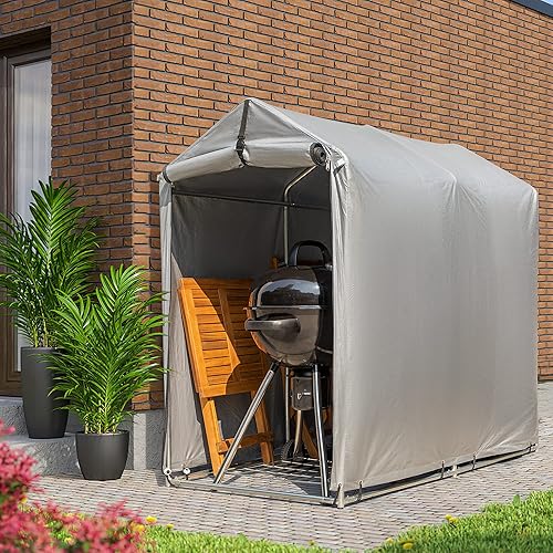 Devoko Cobertizo de almacenamiento al aire libre, cobertizo portátil de 6 x 3 pies, impermeable, refugio de garaje al aire libre con puerta