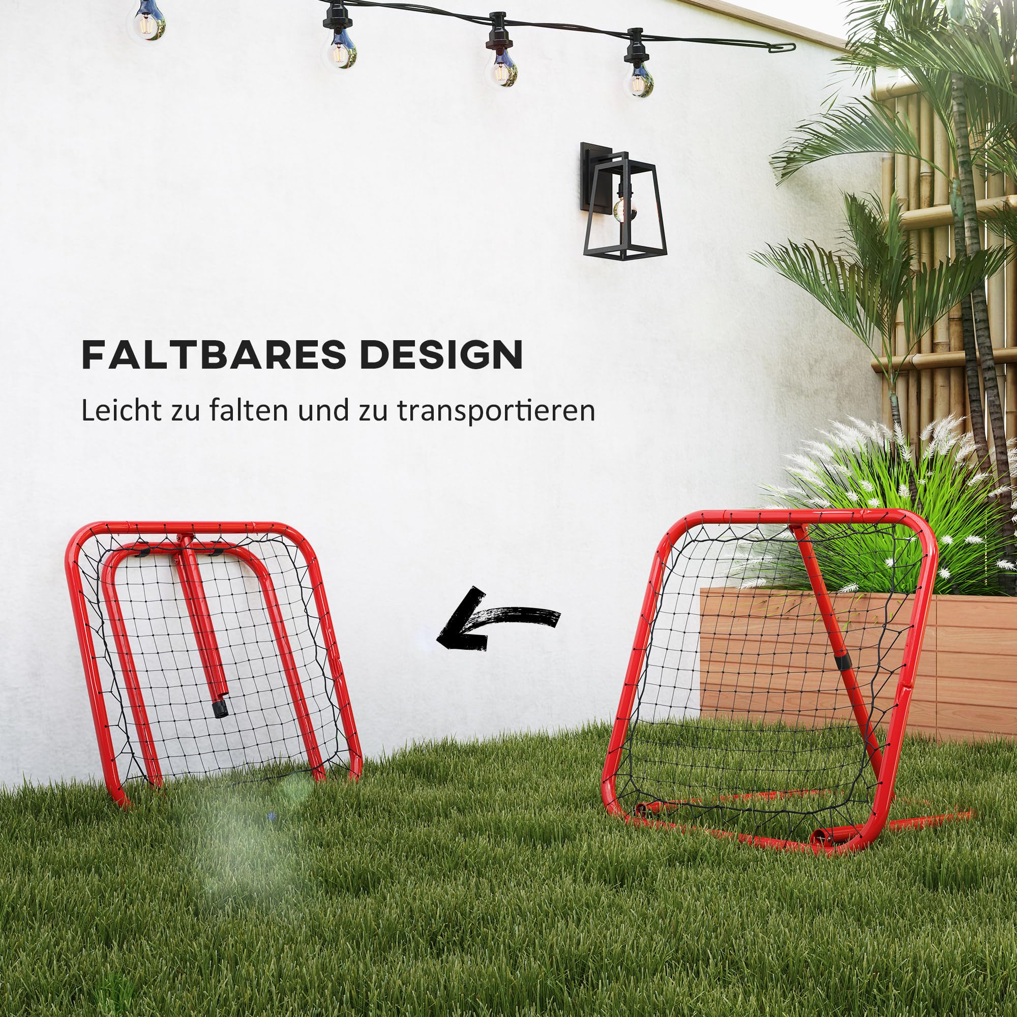 HOMCOM Rebounder de fútbol de 78 x 84 cm con estacas, Ajustable en 5 Niveles, portería de Kickback portátil, portería de fútbol para Adolescentes, Accesorios de Entrenamiento de fútbol para