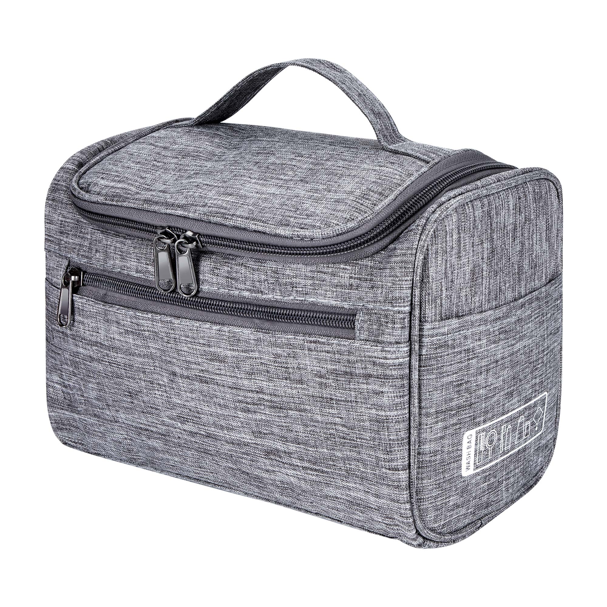 Berkelen Neceser de Viaje, Portátil Bolso de Tocador Impermeable Bolsa de Aseo Grande Neceser Maquillaje Multicompartimentos Bolsa de Cosméticos con Asa y Gancho para Hombre y Mujer Gris