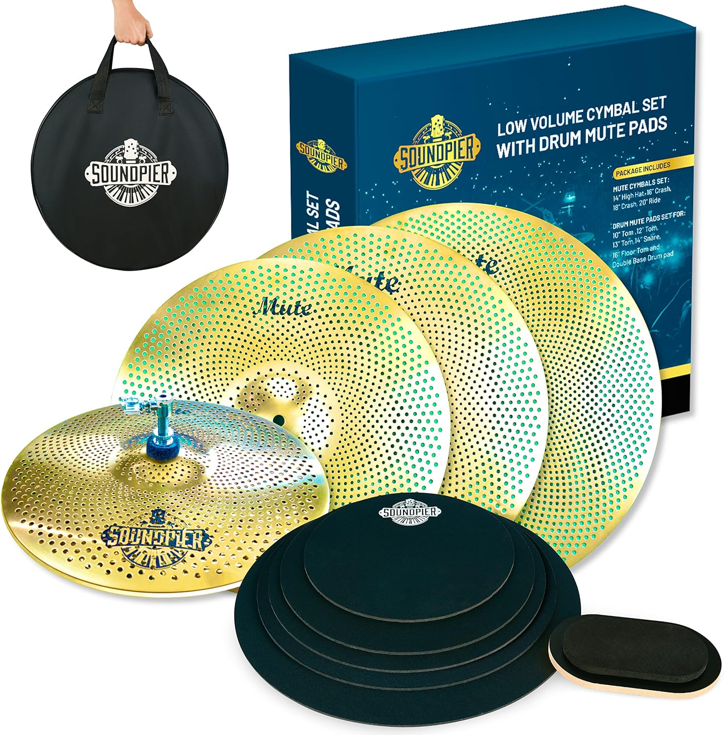 Low Volume Cymbal Pack with Drum Mute Pads, Complete 5pcs