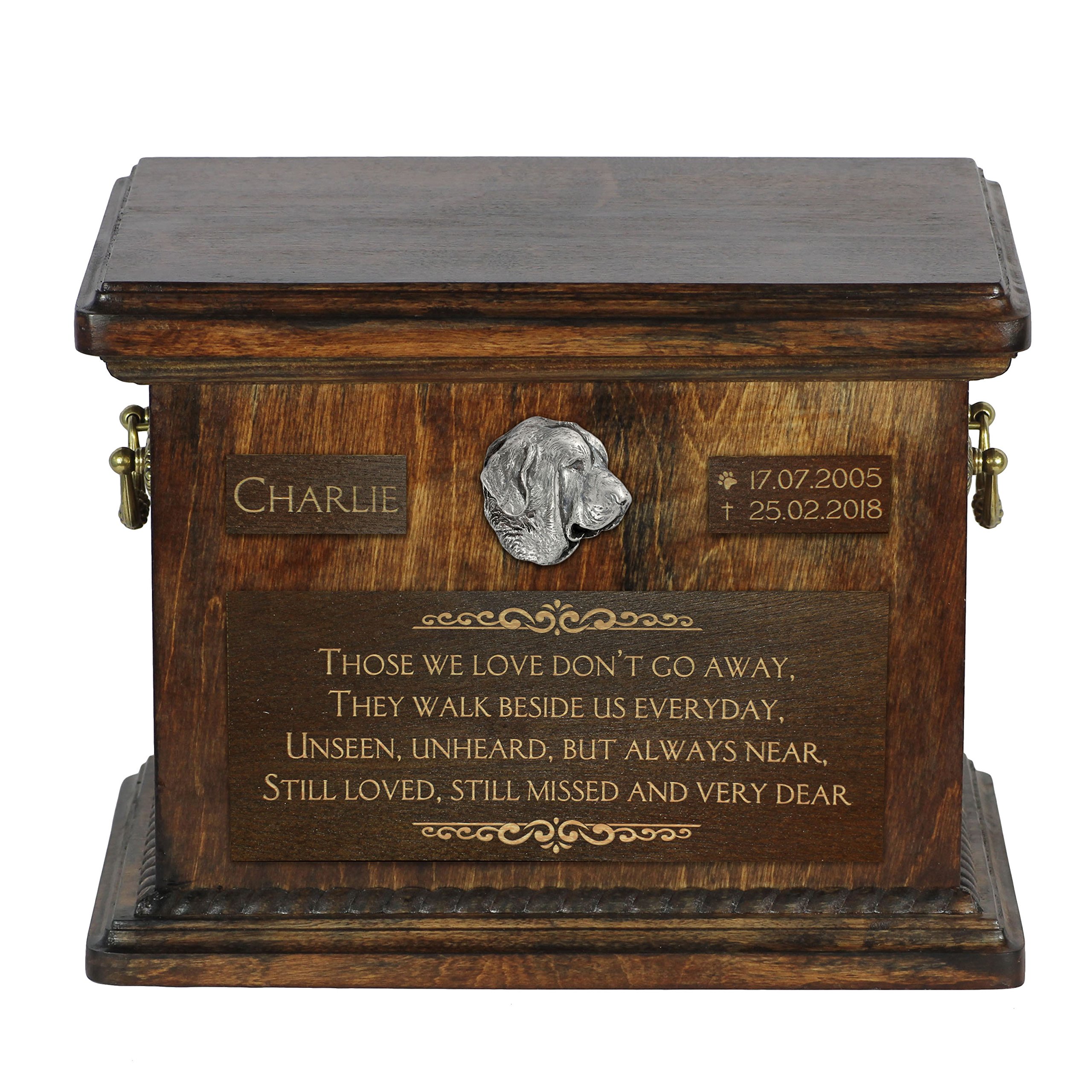Art-Dog Pet Memorial Urn - Handmade Cold Cast Bronze Portrait on Birch Base - Personalized Dog Cremation Box – Custom Engraving – 8,3x11,4x8,7” – Spanish Mastiff — image 1
