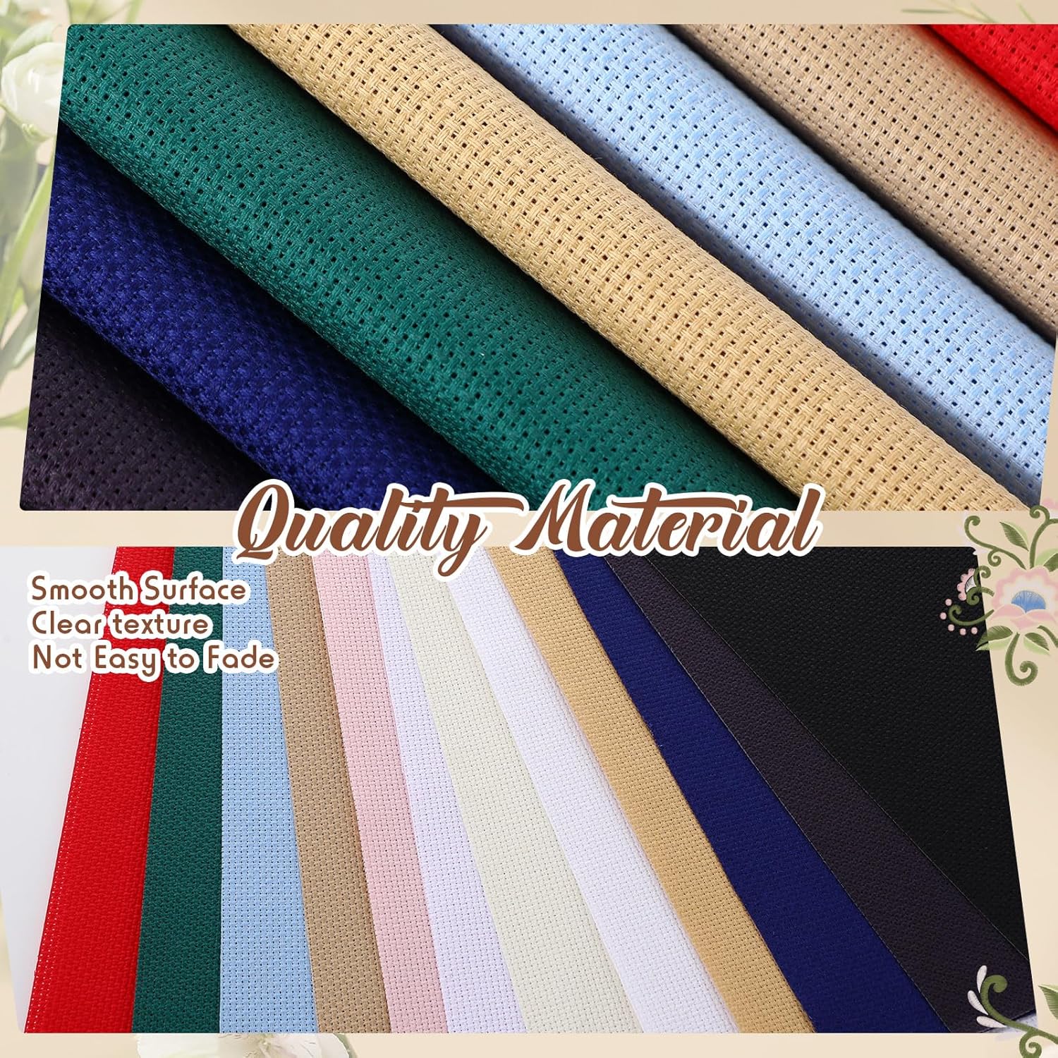 HunnmingRe 12 Pcs Aida Cloth 12 Color 14 Count Cross Stitch Fabric DIY Cross Stitch for Embroidery DIY Handmade Art Craft(12 x 18 Inch)