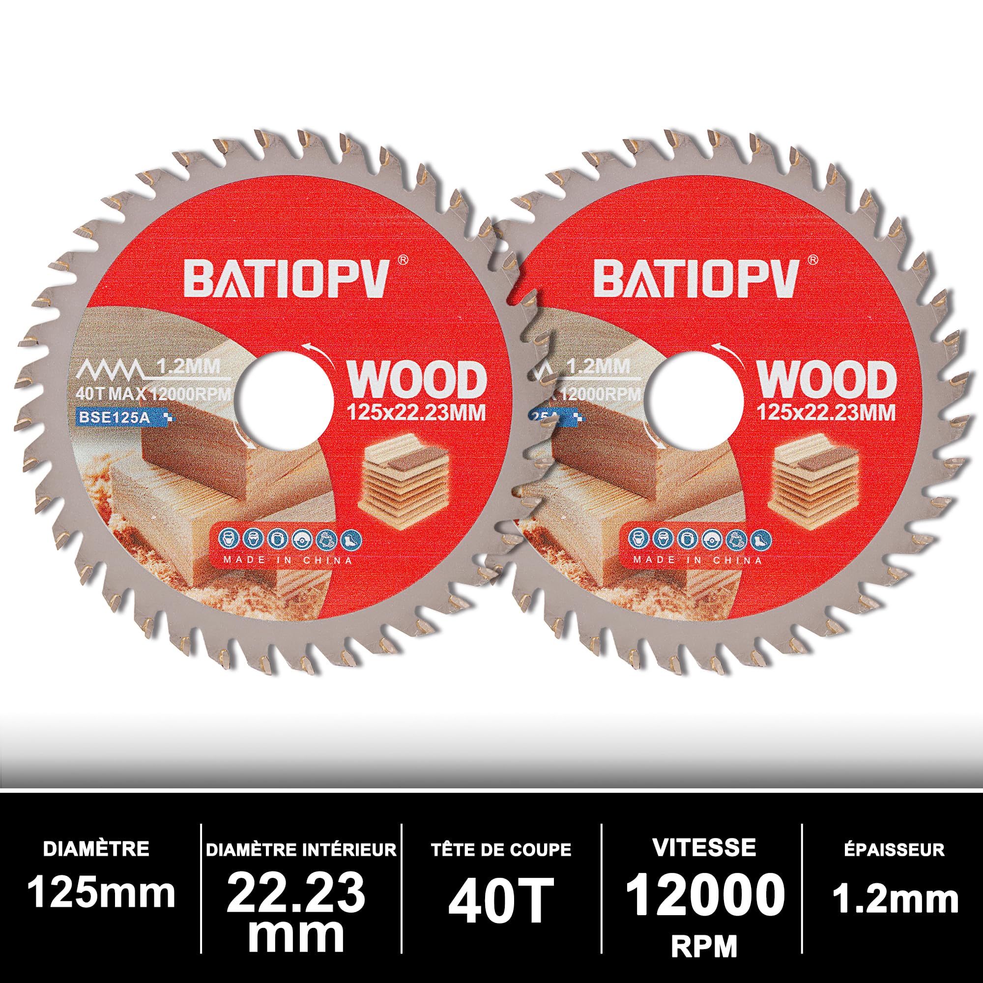 Lot de 2 Disque à Tronçonner Meuleuse 125 x 22,23 mm Lame de Scie Circulaire 40 Dents Carbure de Tungstène Bois