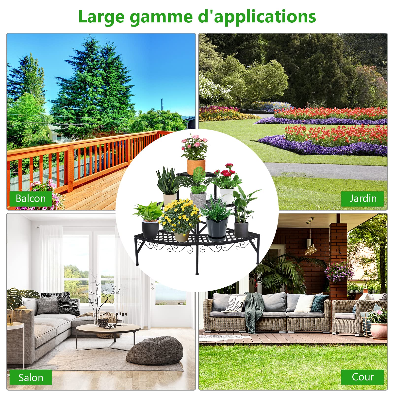 RELAX4LIFE Étagère à Fleurs Porte-Plante en Fer Forgé (Style 3, 3 niveaux)