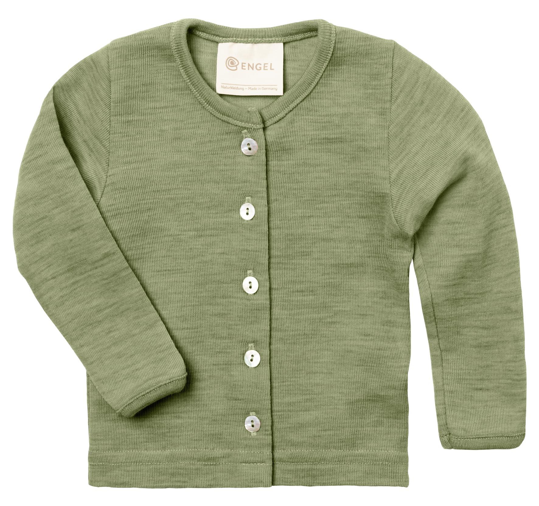 Engel Baby Cardigan Boys and Girls 100% Wool (kbT) with Wooden Buttons, Sage Green Melange, 74/80 cm