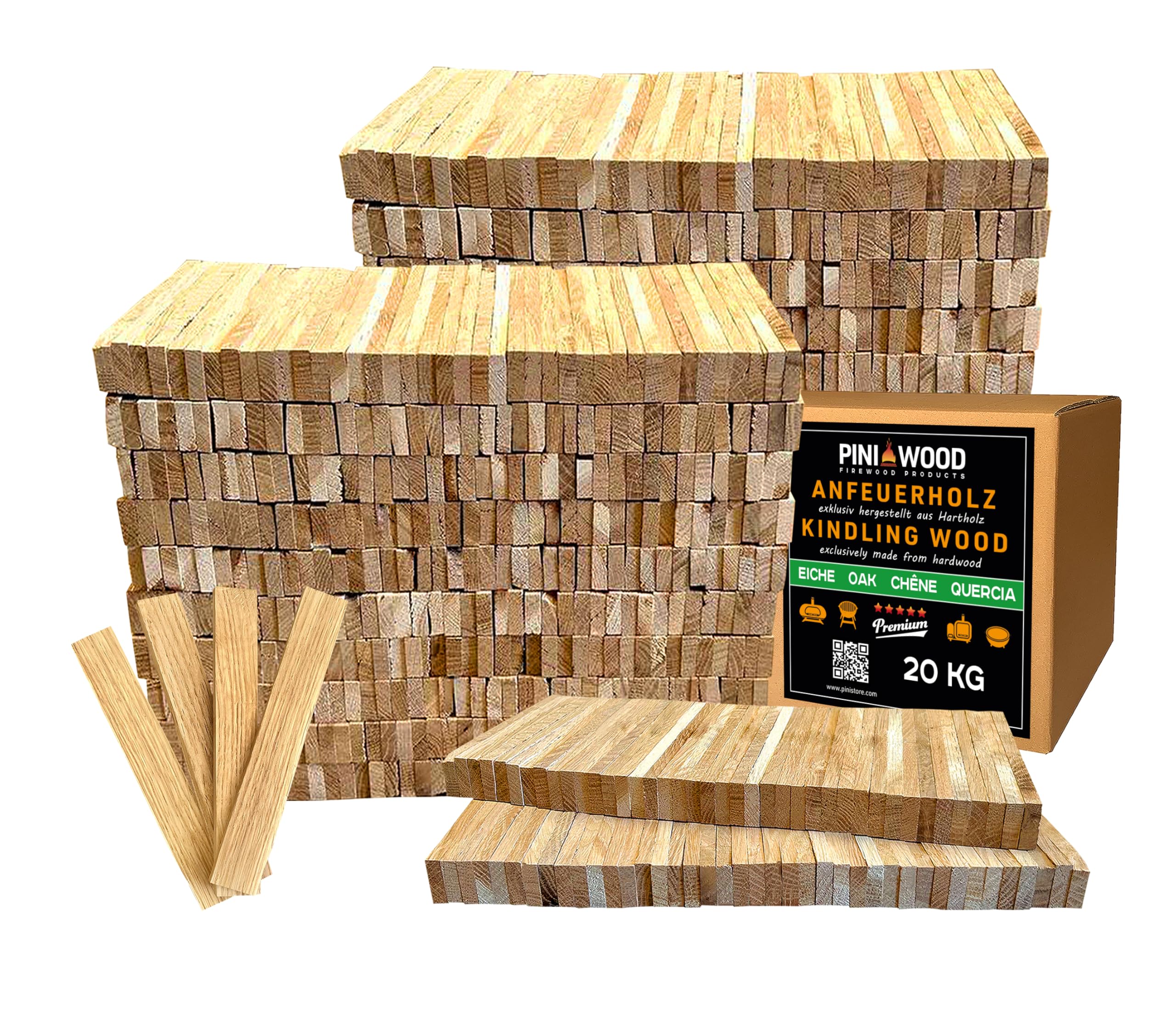 PINI Allume-​bois de chauffage en bois de chêne, 20 kg, bois d'allumage pour cheminée, barbecue, feu de camp, brasero