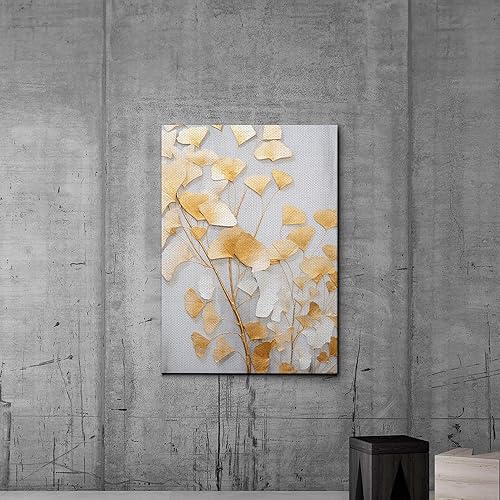 Miniatura 6 de Original Ginkgo biloba Print On Canvas, Modern Textured Gold Wall Art, Abstract Gold Leaves Print, Living room Wall Decor, Home Decor, Print