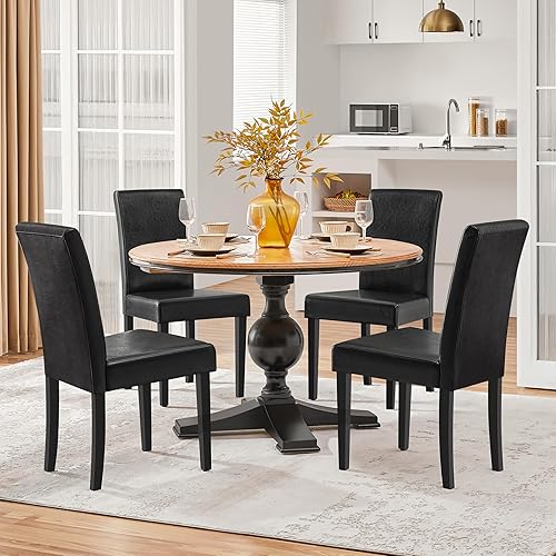 Miniatura 78 de Yaheetech Parson - Juego de 4 sillas de comedor tapizadas de tela con asiento acolchado y patas de madera maciza para comedor/restaurante, diseño
