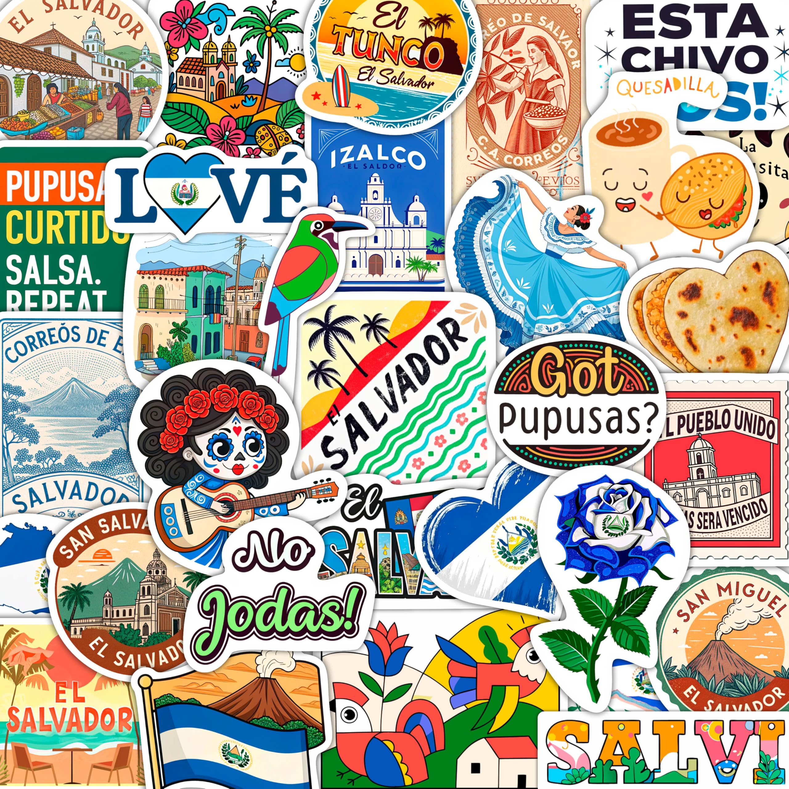 100 Calcomanías de El Salvador para botellas de agua y recuerdos salvadoreños