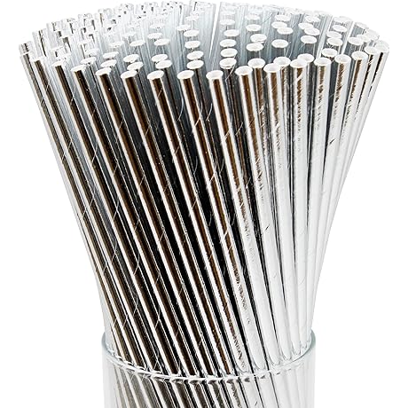 150-Pack Disposable Silver Paper Straws