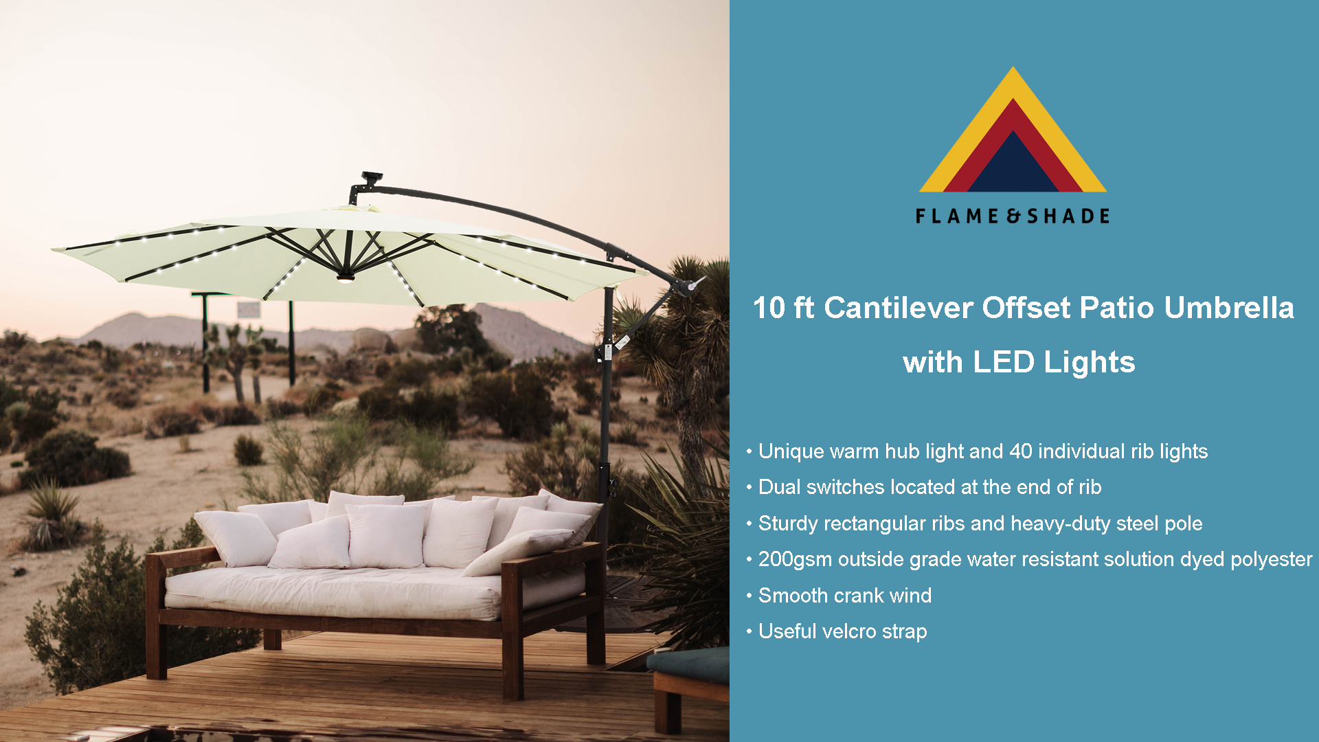 Amazon.com : FLAME&SHADE 10 ft Cantilever Offset Solar Powered Outdoor Patio Umbrella with LED Lights and Cross Base Stand, Anthracite : Patio, Lawn & Garden