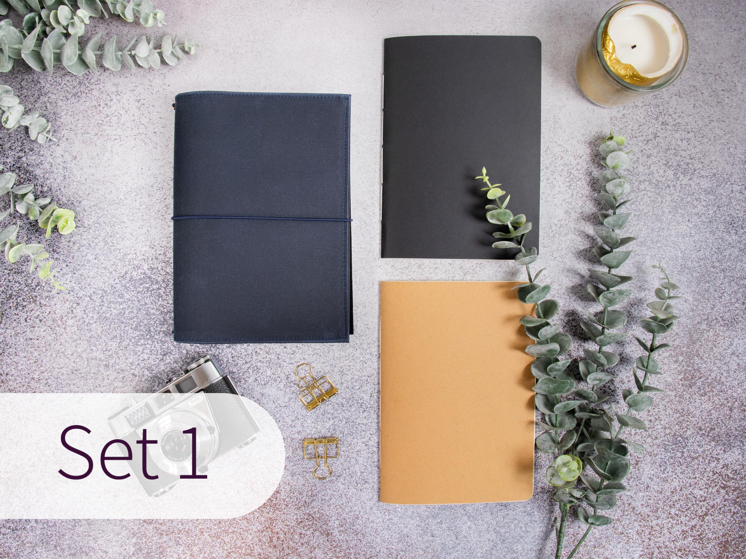 Travelers Notebook, blueberry, – verschiedene Größen, nachfüllbar – Handmade Journal aus waxed Canvas, Platz für 2 Hefte, optional mit Notizheften, dots oder blanko, undatiert