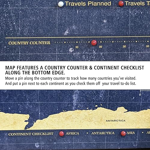 Miniatura 5 de Holy Cow Canvas Personalized Push Pin World Travel Map with Pins, Gold & Navy World Map Pin Board, Push Pin Travel Map World on Canvas, Push Pin Map