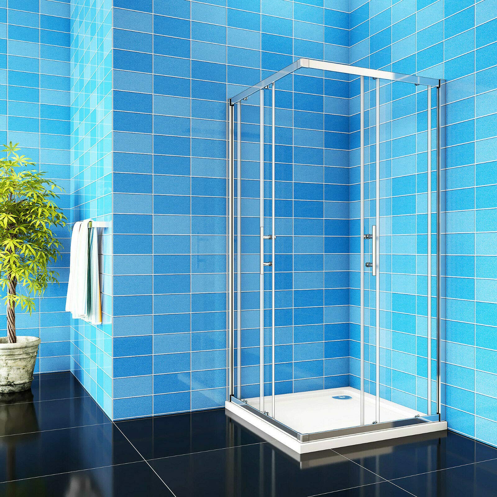 Aica Sanitär Duschkabine Eckeinstieg 100x70x185cm Duschabtrennung Schiebetür Echtglas Duschtür 6mm glas Höhe 185cm