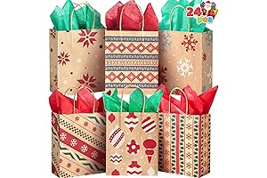 JOYIN 24 Christmas Kraft Gift Bags | Ideal Xmas Party Supplies
