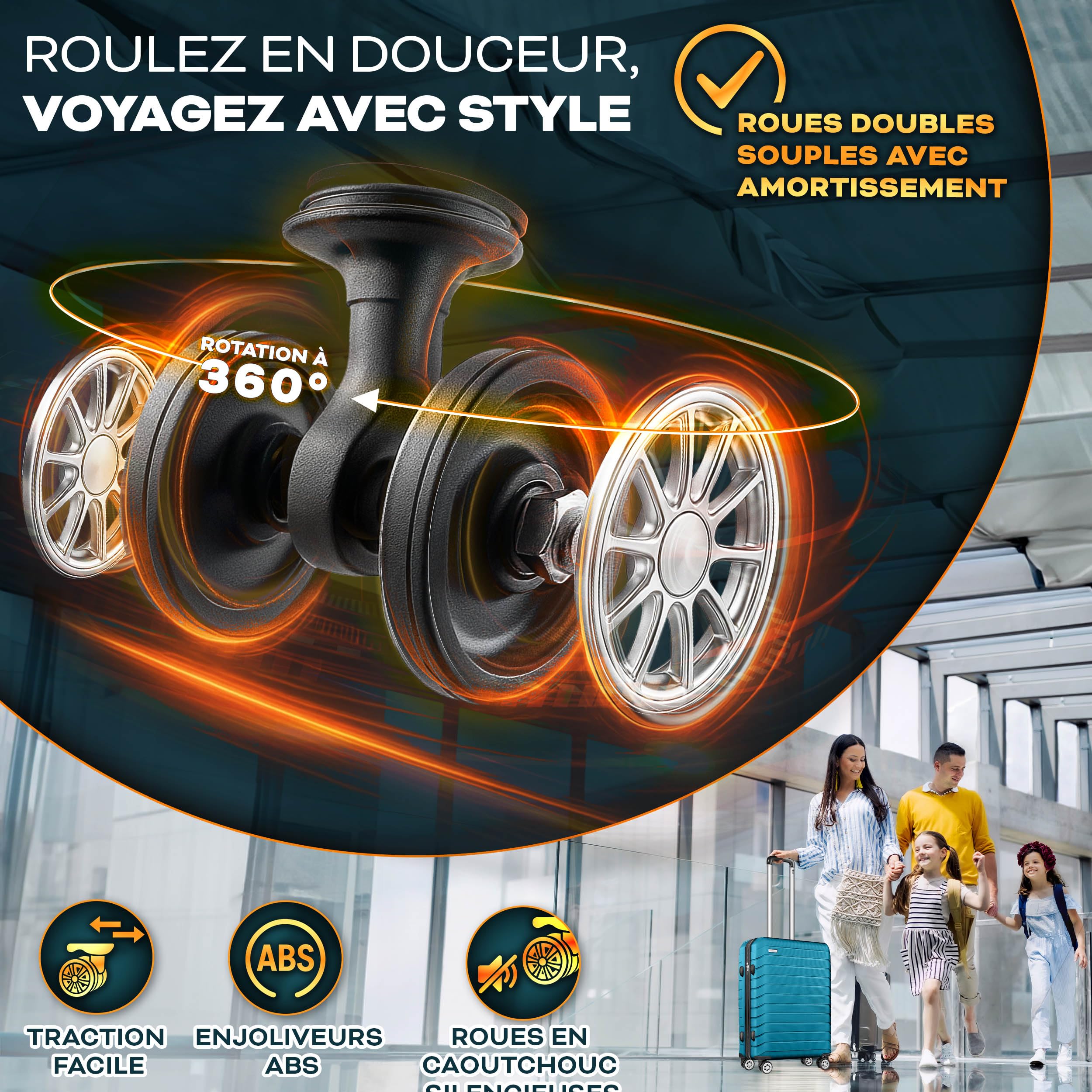 tillvex® Set de 4 Valises de Voyage + Balance, 4 Sangles à Bagages et 4 étiquettes à Bagages | Lot de valises avec roulettes et TSA Lock | Sacs de Voyage à Coque Rigide S-M-L-XL (Turquoise)