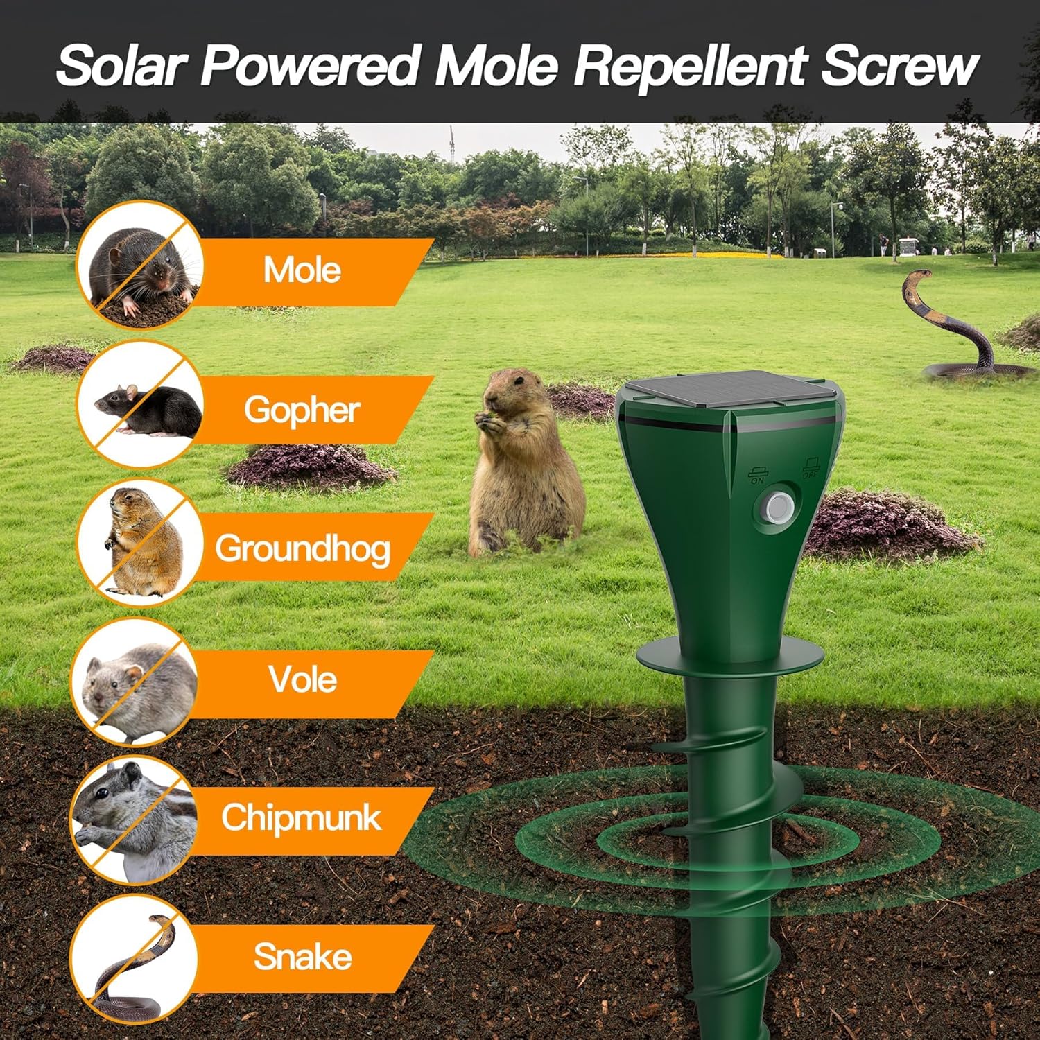 8 Pack Mole Repellent Solar Powered, Vibrating Solar Mole Repellent Stakes for Voles, Groundhogs, Snakes & Gophers, IP65 Waterproof Mole Deterrent for Yard, Farm, Lawn & Garden