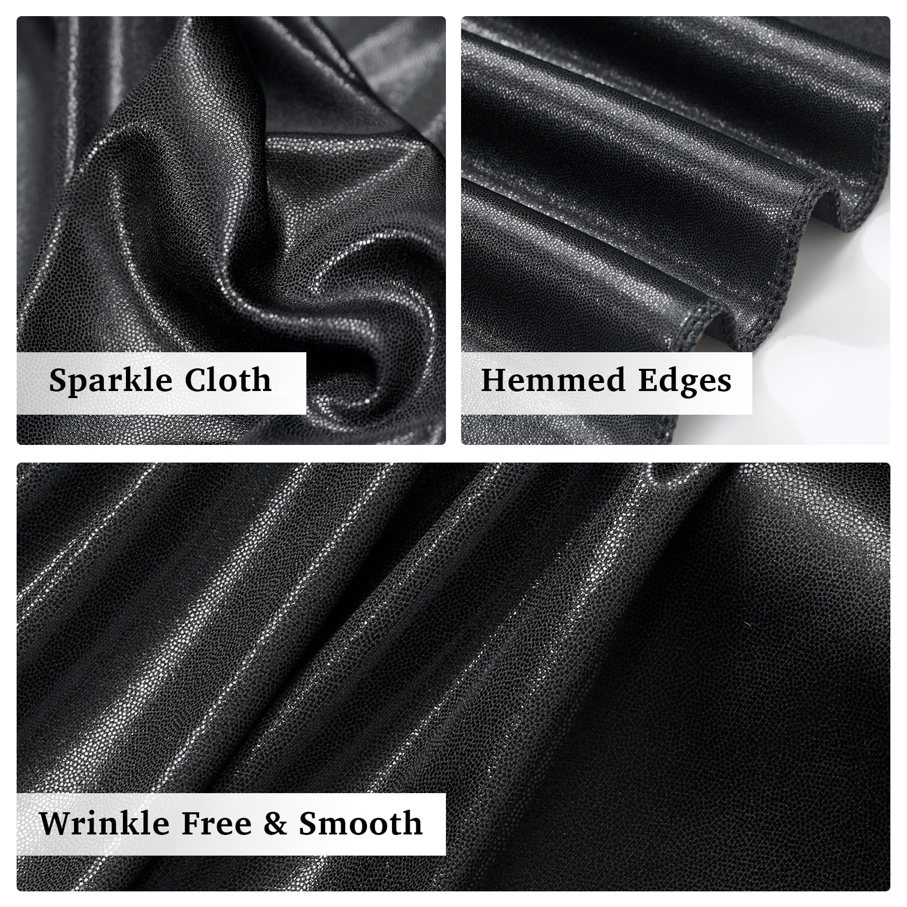 3 x 3 m, sfondo nero con paillettes per feste, senza pieghe, sfondo fotografico glitterato, 2 pannelli, 1,5 x 3 m, tessuto lucido per matrimoni, compleanni, Natale, sfondo fotografico